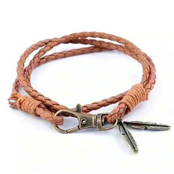 Leather Wrap Braided Wristband Bracelet Bangle - Picture 3 of 4